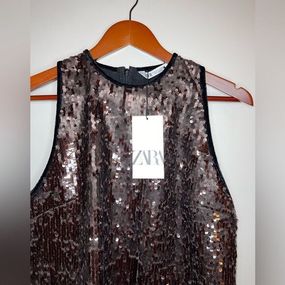 ZARA LIMITEDĀ EDITION SEQUIN DRESSāCHOCOLATEāBROWNāSIZEāMEDIUM - Picture 6 of 7